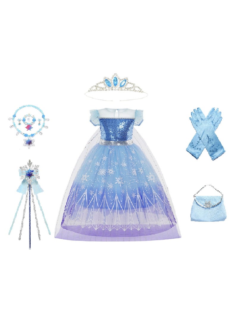 Elsa Princess Costume Carnival Fancy Dress Party Dress Gift For Children's Day Kids Cosplay Carnival Halloween Party Birthday Blue - Image 1