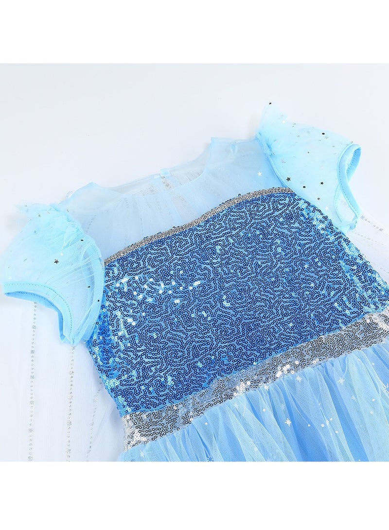 Elsa Princess Costume Carnival Fancy Dress Party Dress Gift For Children's Day Kids Cosplay Carnival Halloween Party Birthday Blue - Image 5