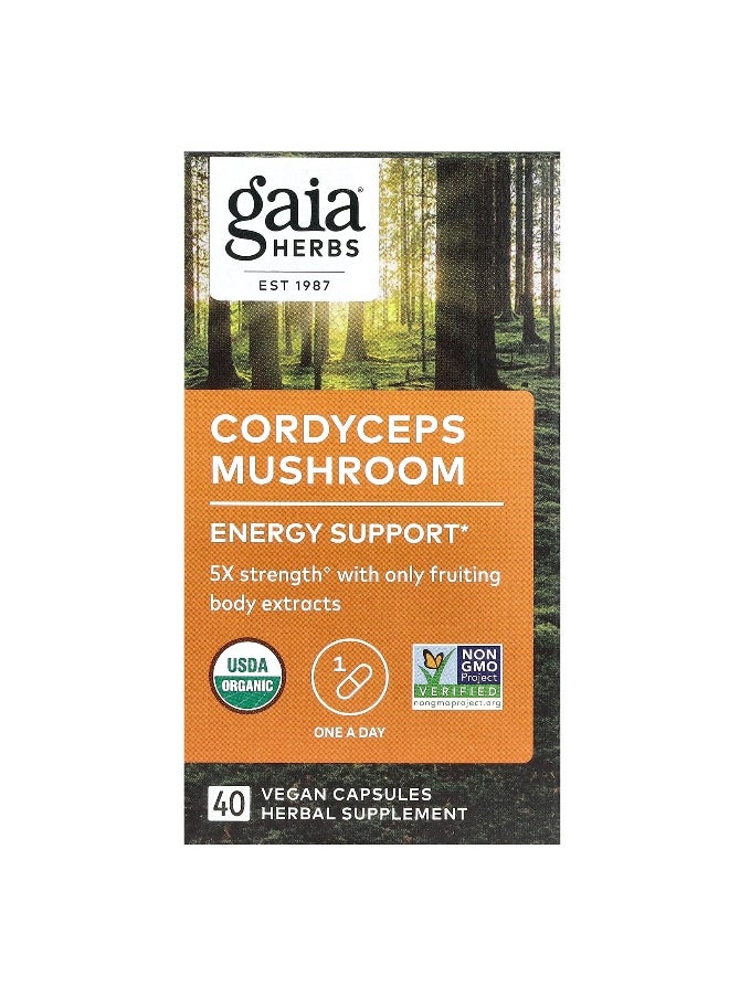 Gaia Herbs - Gaia Herbs, Cordyceps Mushroom, 450 mg, 40 Vegan Capsules - Image 1