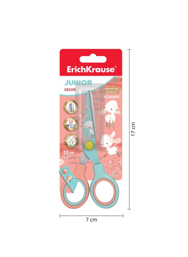 ErichKrause - Scissors Junior Decor Curly Sheep, with printing on blades, 13 cm (blister 1 pcs) - Image 1