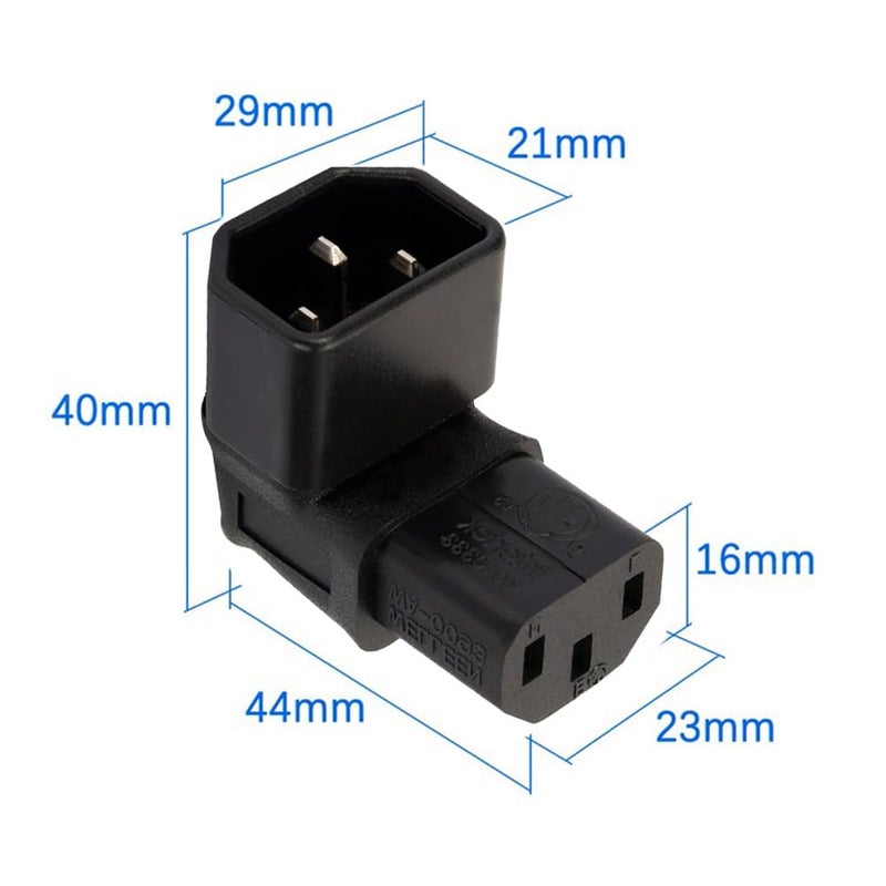 JSER IEC Male C14 to Up Direction Right Angled 90 Degree IEC Female C13 Power Extension Adapter 220V 10A Max - Image 3
