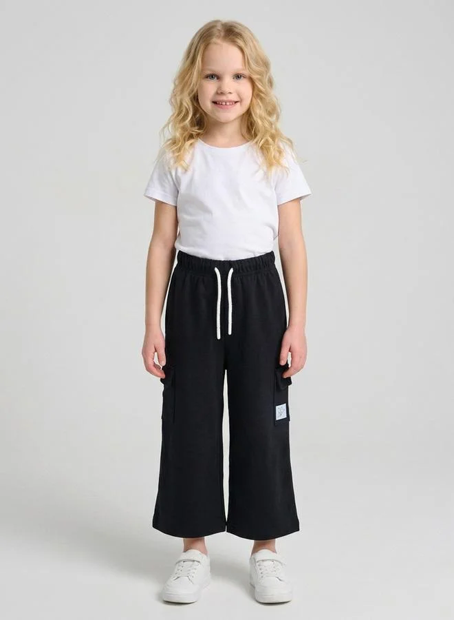 Girls Black Patchwork Pocket Details Wide Leg Pants By Juniorloom
