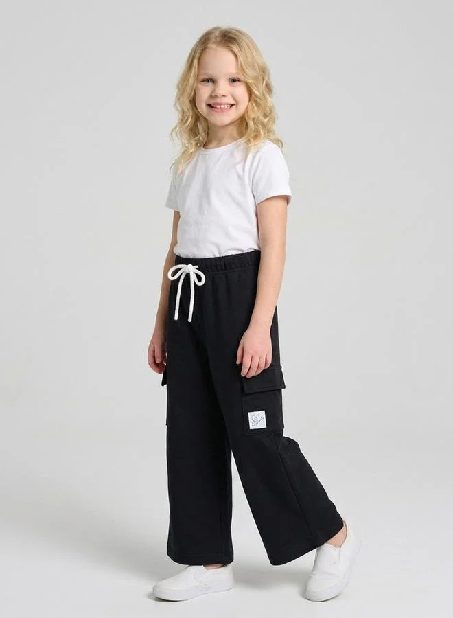 Take Two Girls Black Patchwork Pocket Details Wide Leg Pants By Juniorloom