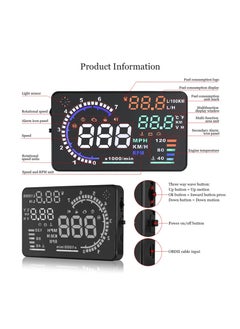 KASTWAVE HUD Display for Cars OBD2, A8 Head-up Display 5.5 inches, Plug & Play Digital Speedometer MPH RPM, Overspeed Warning, Universal OBDII, EUOBD Auto Speed Heads Up Windshield Display for Cars  - Image 3