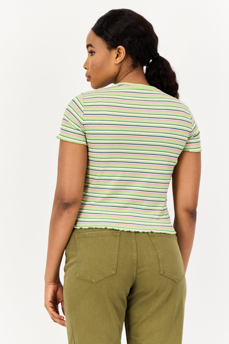 ONLY Women Round Neck Short Sleeve Stripe T Shirt, Multicolor - Image 2