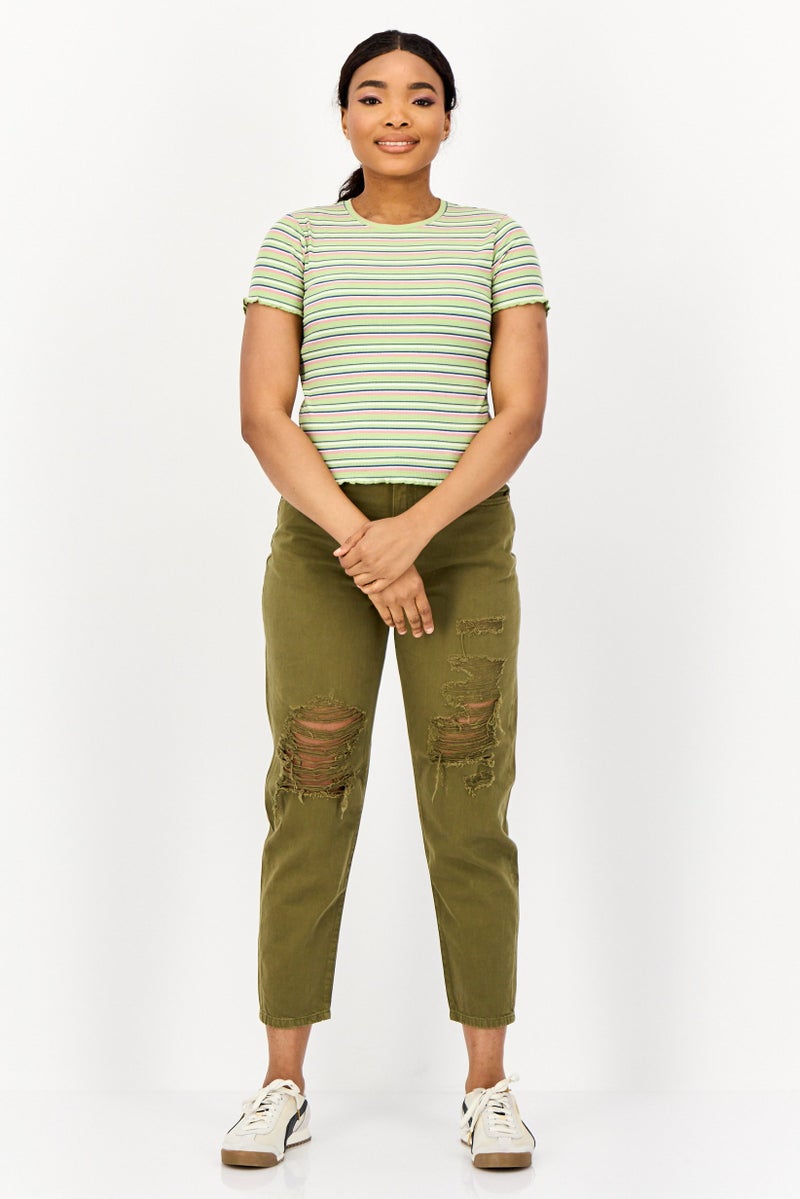 ONLY Women Round Neck Short Sleeve Stripe T Shirt, Multicolor - Image 3