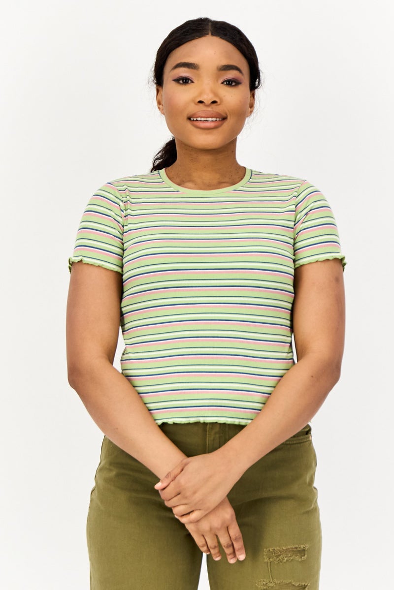 ONLY Women Round Neck Short Sleeve Stripe T Shirt, Multicolor - Image 1