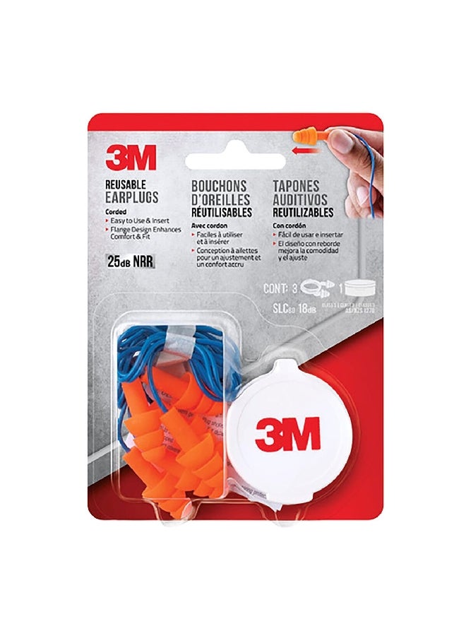 3M Noise Cancellation Reusable Corded Earplugs Orange and Blue 10.2 x 13.8 x 3 cm 90716H3-DC - Image 2