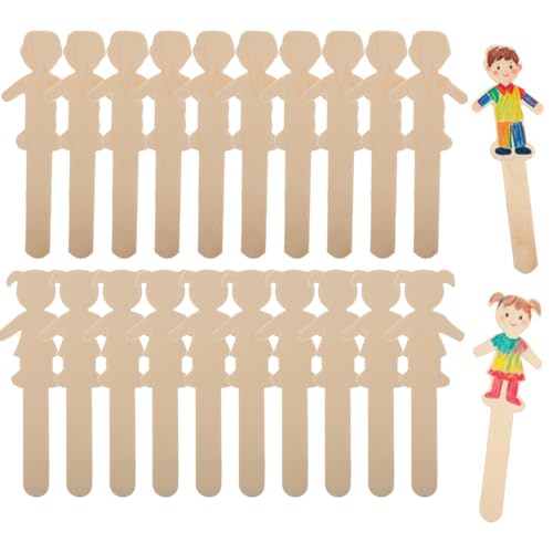 Garneck 20pcs Unfinished Wooden People Shaped Craft Sticks 57 Inch Unpainted Boy Girl Cutouts Blank Wood People Slices for Student DIY Arts Project School Teaching Home Decoration Supplies - Image 1
