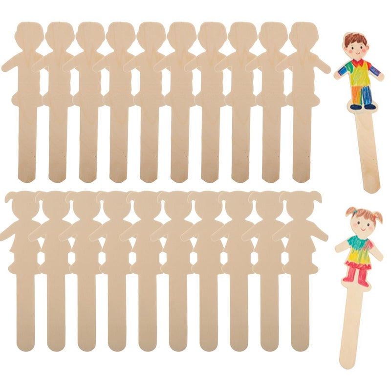 Garneck 20pcs Unfinished Wooden People Shaped Craft Sticks 57 Inch Unpainted Boy Girl Cutouts Blank Wood People Slices for Student DIY Arts Project School Teaching Home Decoration Supplies - Image 3