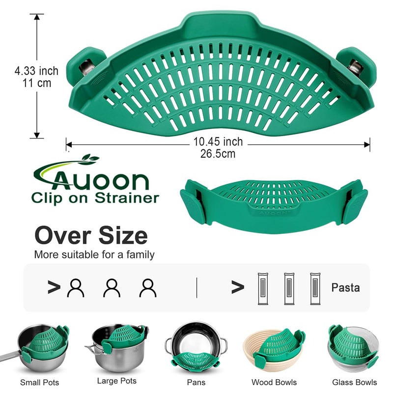 AUOON Oversized Pot Strainer Clip on Silicone - Family-Style Design Pasta Strainer Heat Resistant Kitchen Colander for Spaghetti and Noodles | Dishwasher Safe - Image 3