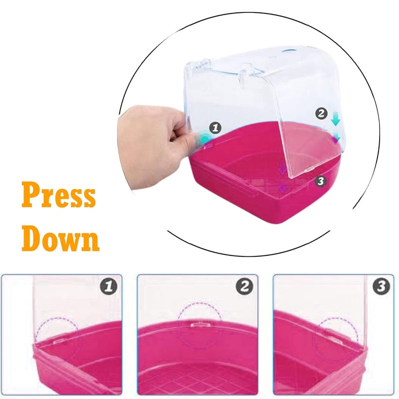 Sage Square Bird Bath Box, Friendly Color Caged Bird Bathing Tub for Small Birds Canary Budgies Parrots (Pink) - Image 2