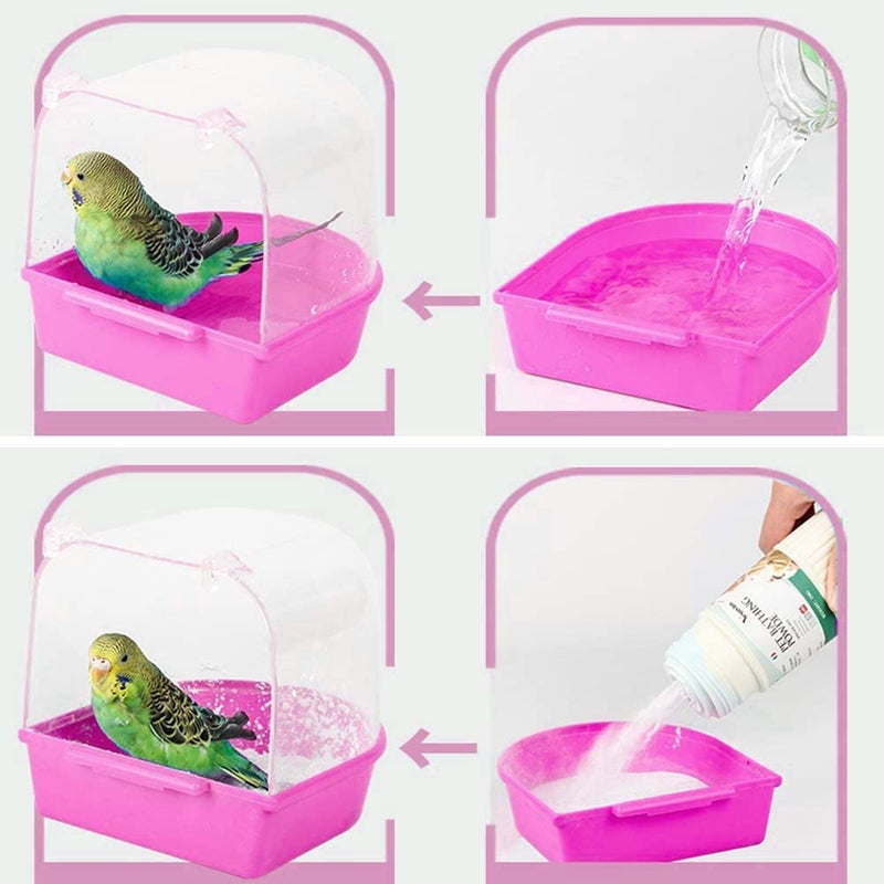 Sage Square Bird Bath Box, Friendly Color Caged Bird Bathing Tub for Small Birds Canary Budgies Parrots (Pink) - Image 3