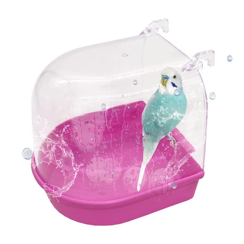 Sage Square Bird Bath Box, Friendly Color Caged Bird Bathing Tub for Small Birds Canary Budgies Parrots (Pink) - Image 1