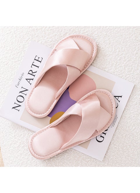 Bridal Red Satin Slippers Set for Couples Pink