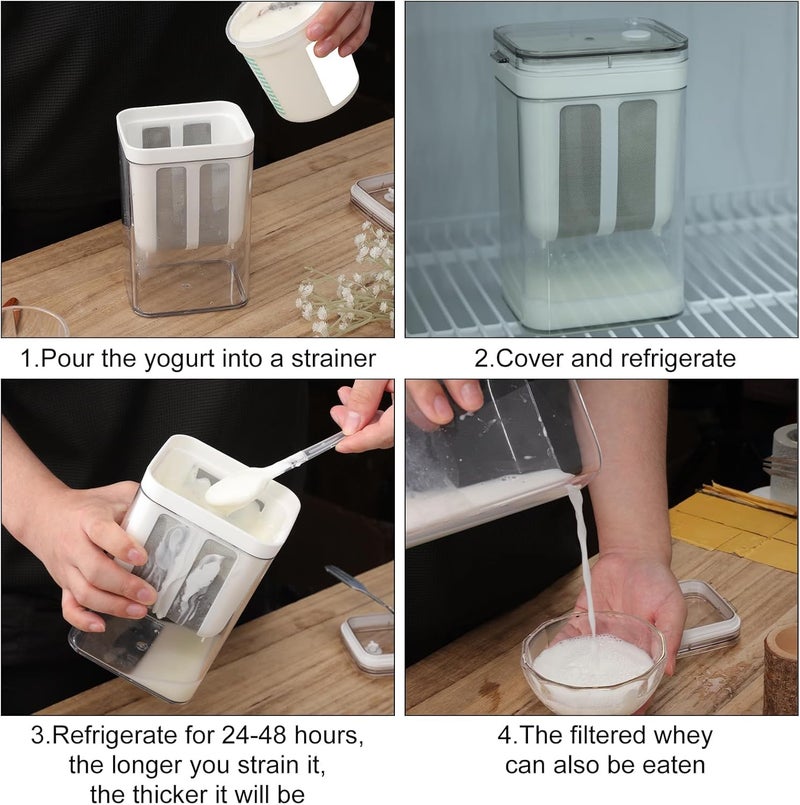 REZDAX® 1100ml Greek Yogurt & Hung Curd Maker – BPA-Free Plastic Container with Stainless Steel Mesh Filter & Lid | Homemade Yogurt, Cheese & Whey Separator | Dishwasher Safe (1) - Image 2