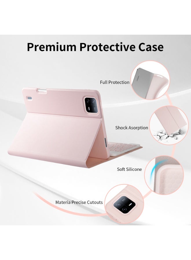 أوتشوانغ حافظة لوحة مفاتيح الكمبيوتر اللوحي، متوافقة معشاومي باد 6/باد 6 برو (11 بوصة، 2023)، مع لوحة مفاتيح بلوتوث عربية، وحامل قلم رصاص مدمج، وحافظة لوحة مفاتيح قابلة للفصل - وردي - Image 4