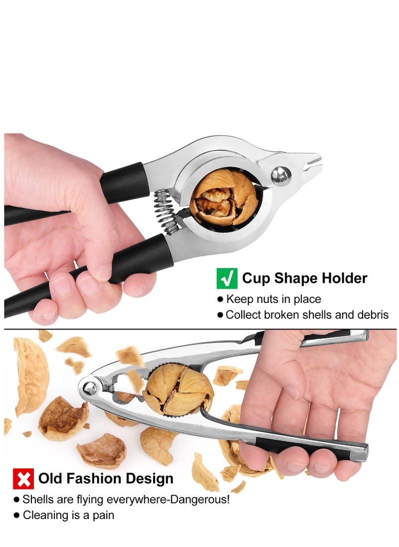KASTWAVE - Nut Crackers for All Nuts Heavy Duty Nutcrackers Walnut Cracker with Plier for Easy Cracking Stainless Steel Nut Cracker for Pecan Nut Cracker Tool with Non-slip Handle-2 Picks Included-Black - Image 1