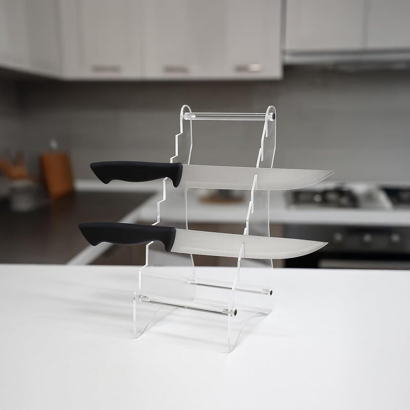 7.1 X 5.9 X 9.45 in / 18 X 15 X 24 Cm, Transparent Long-Lasting Knife Holder, Acrylic Stand, 2 Pcs Kitchen Storage Solutions, Display Rack Small Size - Image 4