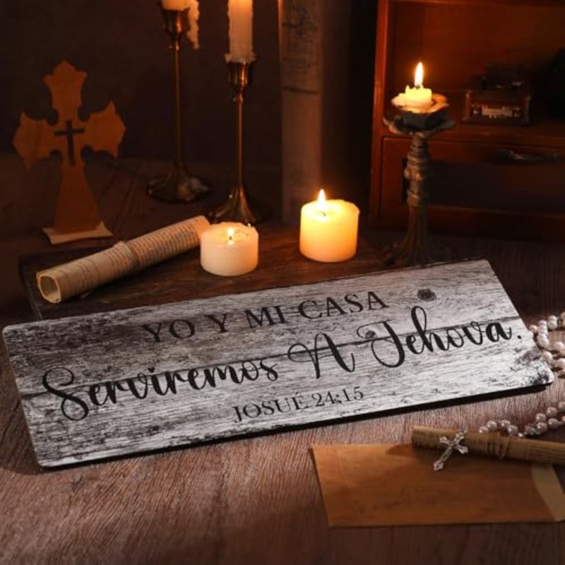 16.5 x 6 Inches Spanish Bible Verses Wall Decor Christian Spanish Wood Plaque Sign Yo Y Mi Casa Serviremos a Jehova Wall Sign Farmhouse Rustic Wooden Wall Art for Home Wall Decor - Image 4