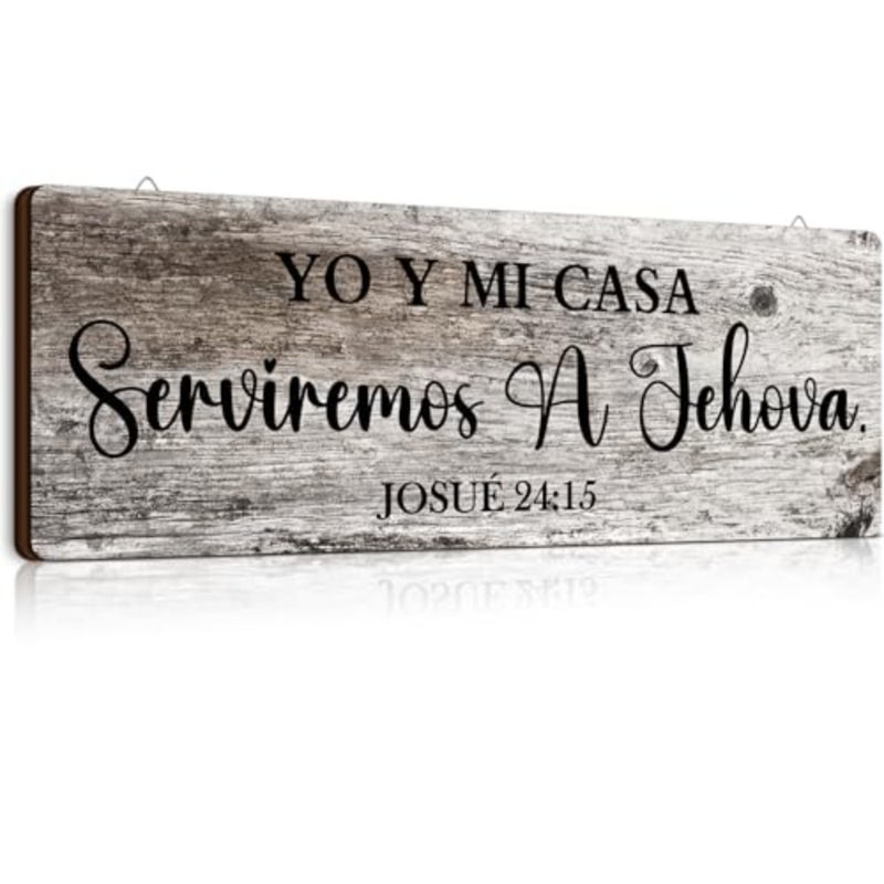 16.5 x 6 Inches Spanish Bible Verses Wall Decor Christian Spanish Wood Plaque Sign Yo Y Mi Casa Serviremos a Jehova Wall Sign Farmhouse Rustic Wooden Wall Art for Home Wall Decor - Image 1