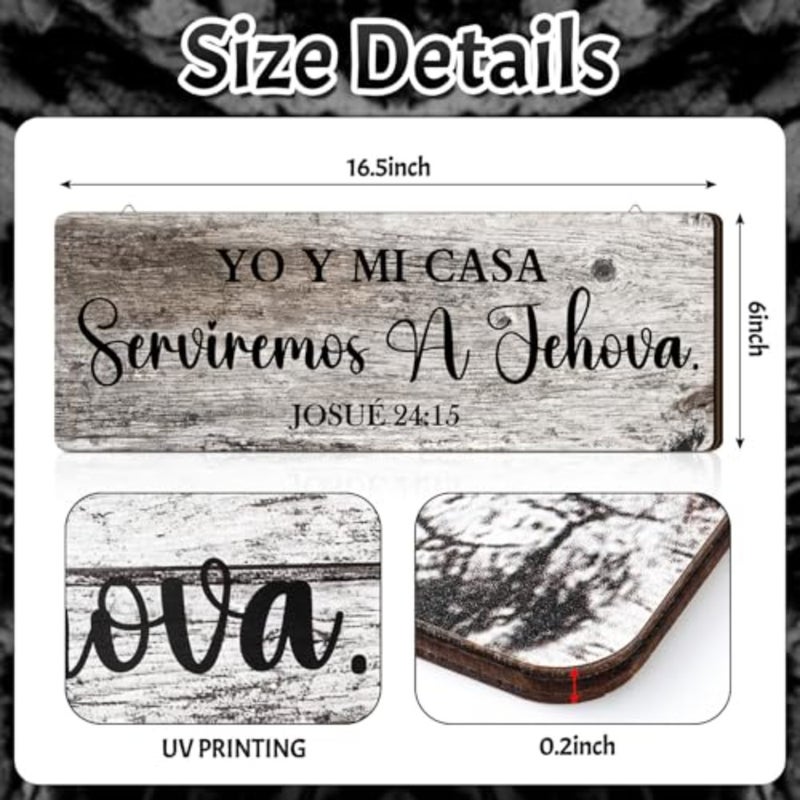 16.5 x 6 Inches Spanish Bible Verses Wall Decor Christian Spanish Wood Plaque Sign Yo Y Mi Casa Serviremos a Jehova Wall Sign Farmhouse Rustic Wooden Wall Art for Home Wall Decor - Image 2