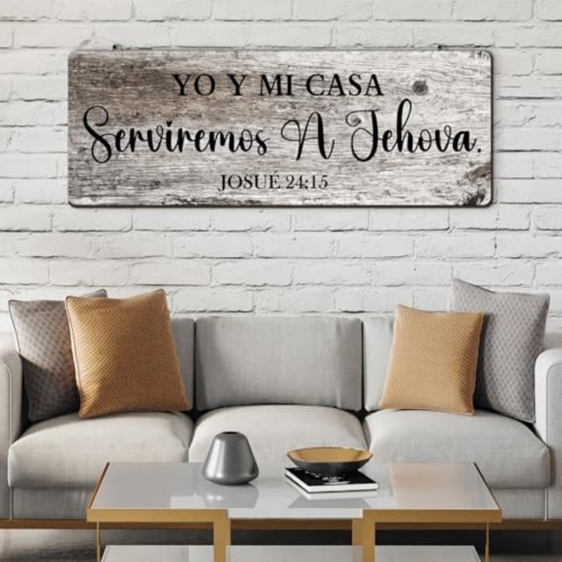 16.5 x 6 Inches Spanish Bible Verses Wall Decor Christian Spanish Wood Plaque Sign Yo Y Mi Casa Serviremos a Jehova Wall Sign Farmhouse Rustic Wooden Wall Art for Home Wall Decor - Image 5