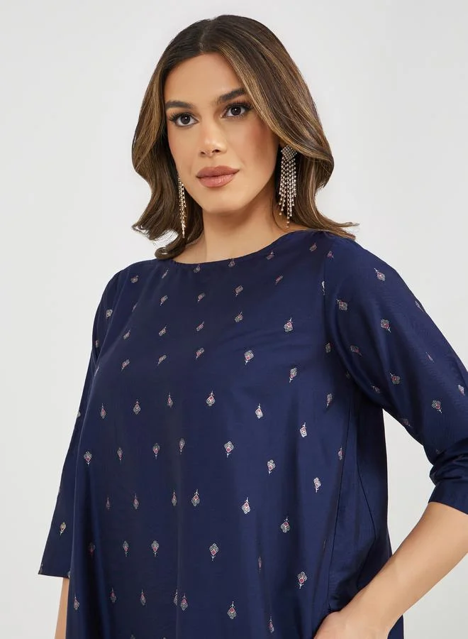 Styli Textured Foil Print Flared Jalabiya
