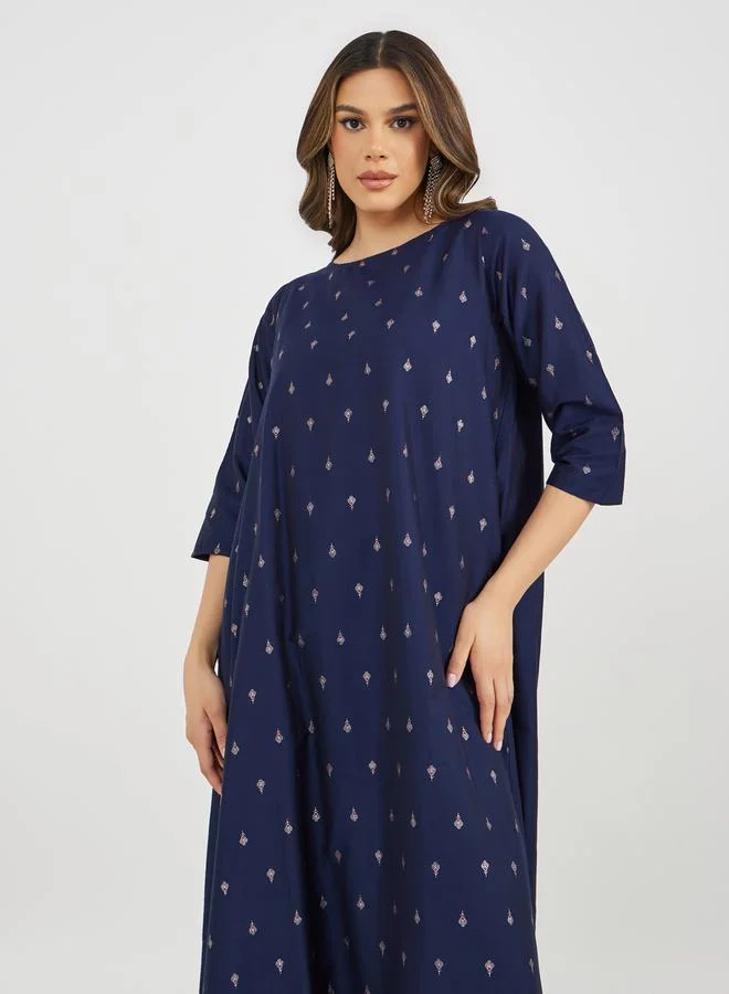 Styli Textured Foil Print Flared Jalabiya