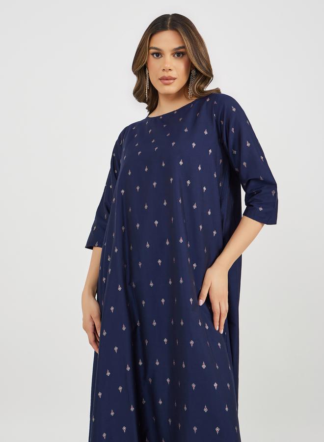 Styli Textured Foil Print Flared Jalabiya  - Image 3