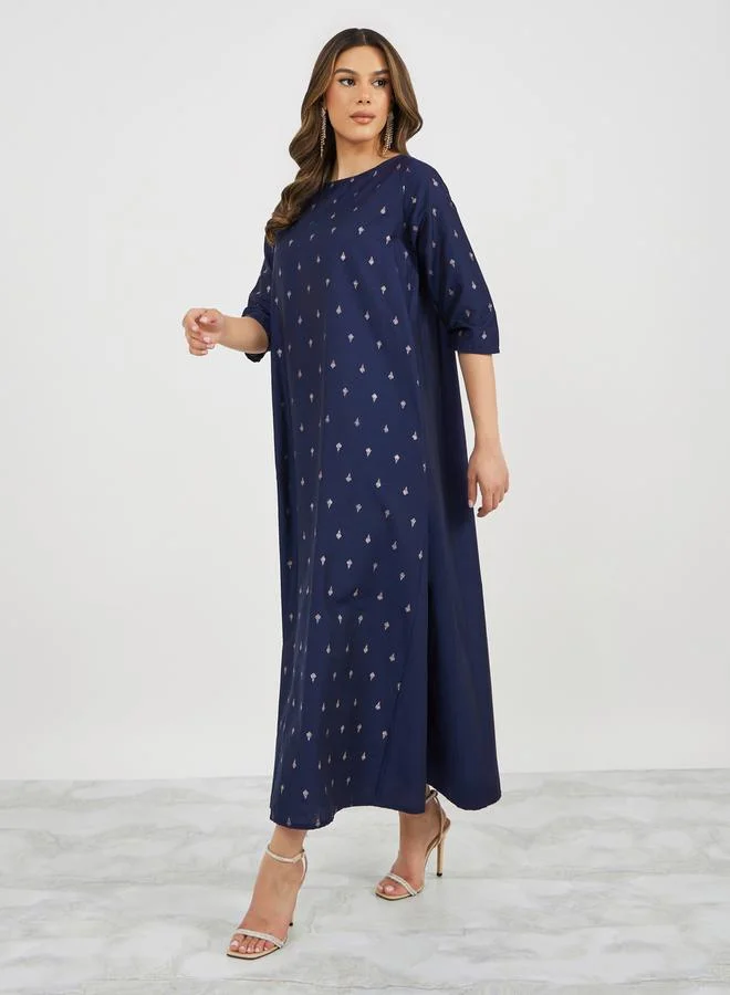 Styli Textured Foil Print Flared Jalabiya