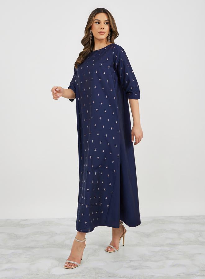 Styli Textured Foil Print Flared Jalabiya  - Image 4