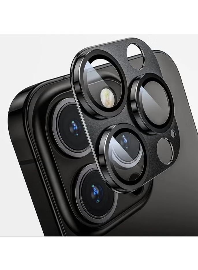 لجهاز iPhone 16 Pro/iPhone 16 Pro Max واقي عدسة الكاميرا [الحماية من السقوط] [تغطية كاملة] [معدن ثلاثي الأبعاد] [مناسب للحالة] غطاء كاميرا زجاجي مقوى لهاتف iPhone 16 Pro Max - أسود تيتانيوم