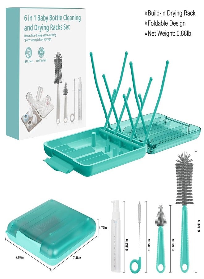 Onomie 6 in 1 Baby Bottle Cleaner Set with Drying Rack,Silicone Baby Bottle Brush,Straw,Nipple Brush,Soap Dispenser and Storage Box, Portable Essentials for Home&Travel(Deep Blue) - Image 2