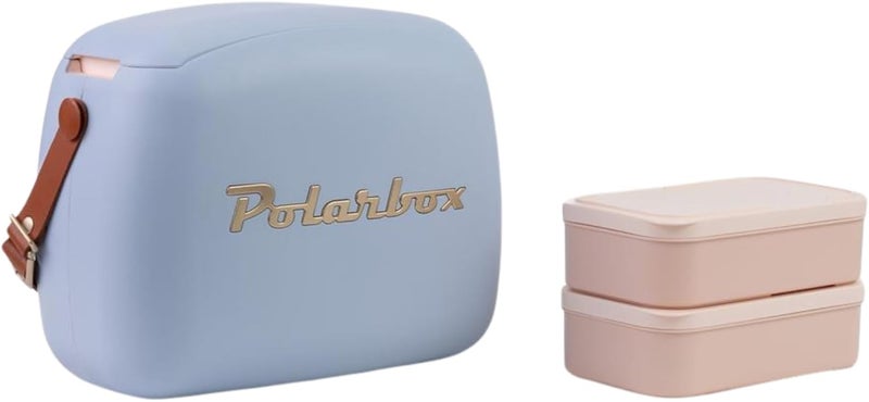 Polarbox Lunch Tote Cooler Bag | Retro Lunch Box Picnic Reusable Lunch Bag Vintage Mini Cooler Hand Bag Includes 2 Food Containers! Food & Drinks Work, Travel, Beach, Camping Hiking 6L (Bruma Gold) - Image 1