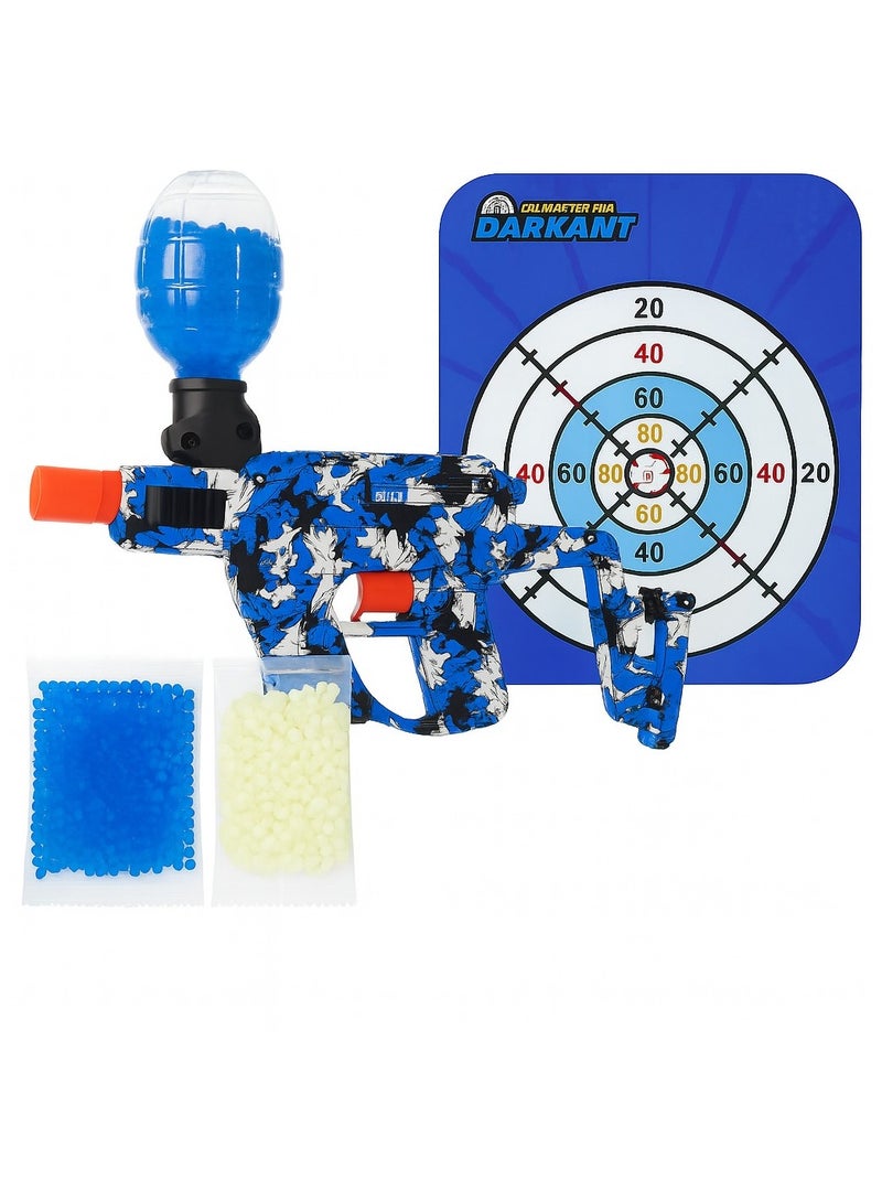 Gel Blaster Gun – Blue Camo Design – Automatic & Manual Modes – With Target & Gel Beads 