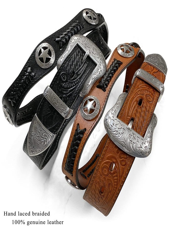 بيلتس.كوم حزام رعاة البقر النسائي ذو الشارة النجمية الغربية والمزين بزخارف كونشو، مصنوع من الجلد الطبيعي المضفر (مقاس 42، أسود) - Image 5