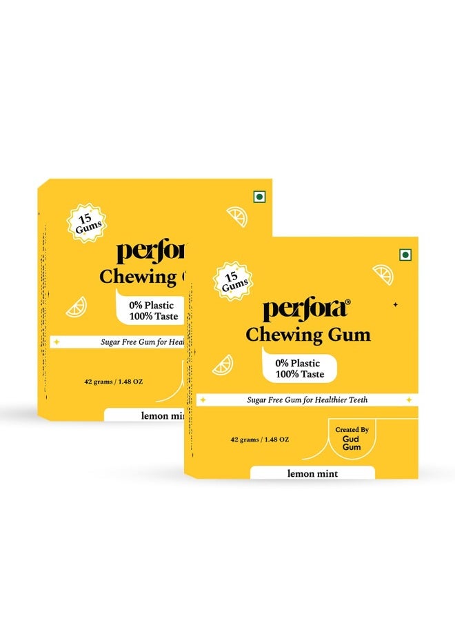 Perfora's All-Natural, Plastic-Free Chewing Gum in Collaboration with Gud Gum| Pack of 2 | No Added Artificial Colours, Flavours & Sweeteners | Lemon Mint (15 Gums Per Pack) - Image 1
