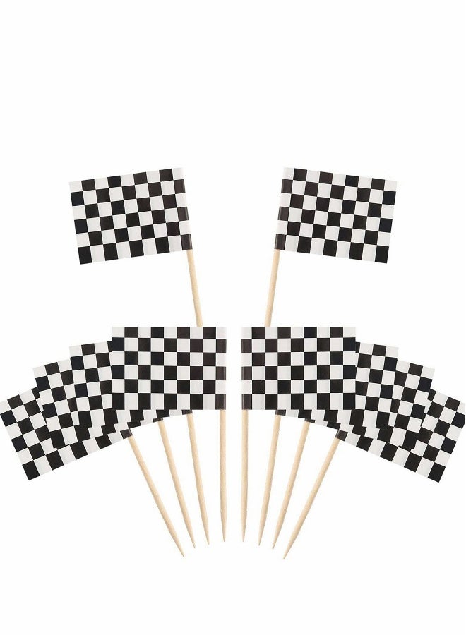 Checkered Racing Flag Toothpicks Cupcake Picks Mini Stick Toppers Dinner Flags Race Car Cake Decorations Party Supplies (100 Pack) - Image 1