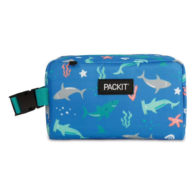 PackIt Freezable Snack Box Sea Shark Built with EcoFreeze Technology Collapsible Reusable Zip Closure with Buckle Handle Designed For Work Snacks Fresh Snacks On the Go Adults and All Ages