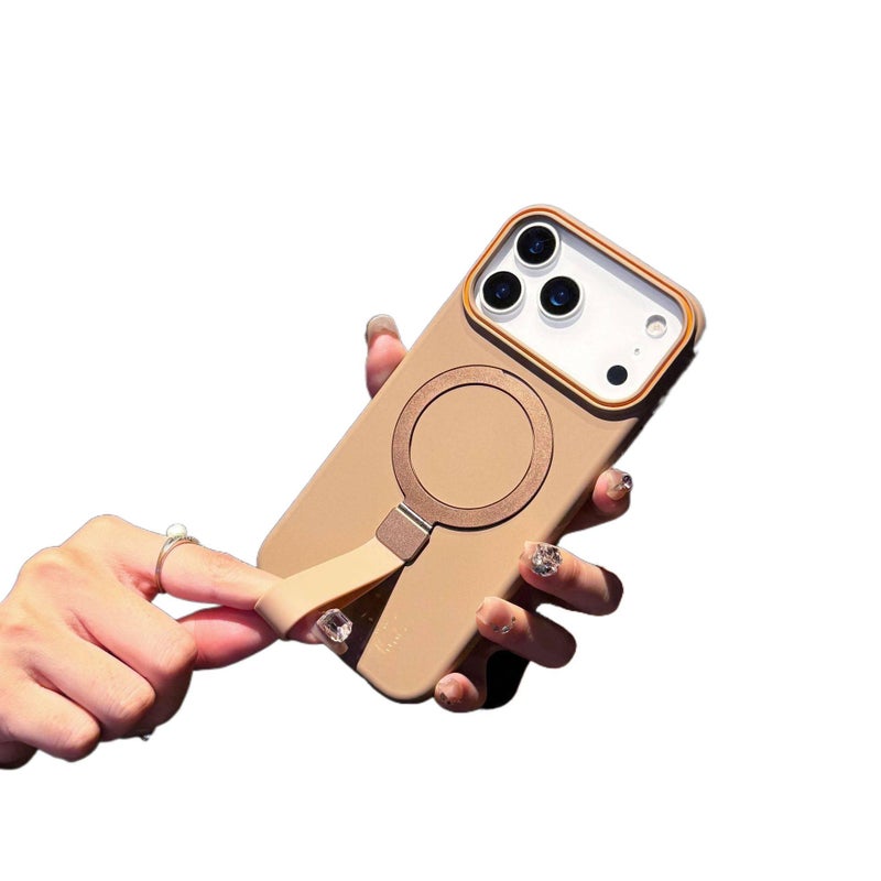غطاء واقي بPC لـ iPhone 14 / 14 Plus / 14 Pro / 14 Pro Max مع حامل قابل للطي وحماية من السقوط مع مقاوم للصدمات مع حبل تعليق مع ملمس ناعم باللون Desert Gold بوظيفة حامل خفيف الحمل - Image 1