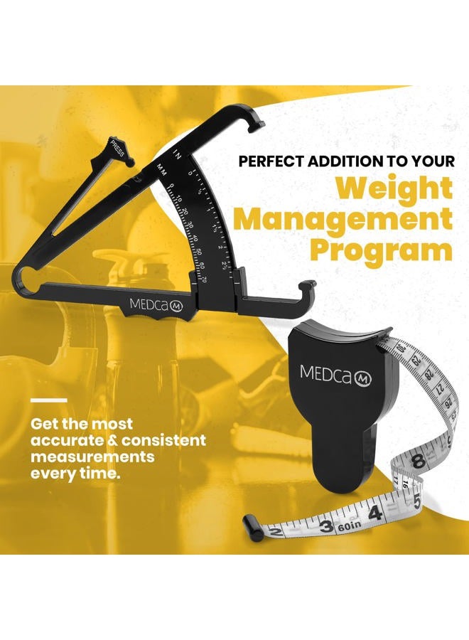 MEDca Body Fat Caliper and Measuring Tape for Body - Skinfold Calipers and Body Fat Tape Measure Tool for Accurately Measuring BMI Skin Fold Fitness and Weight-Loss, (Black) - Image 3