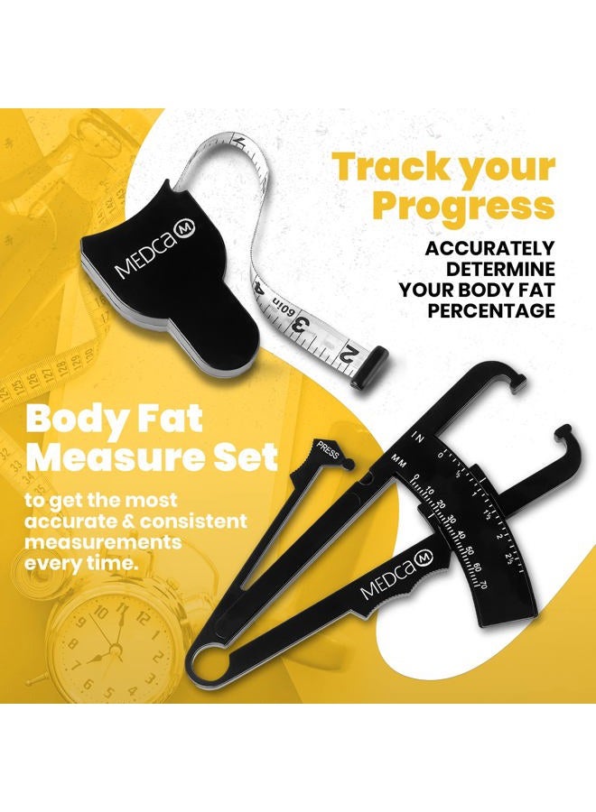 MEDca Body Fat Caliper and Measuring Tape for Body - Skinfold Calipers and Body Fat Tape Measure Tool for Accurately Measuring BMI Skin Fold Fitness and Weight-Loss, (Black) - Image 2