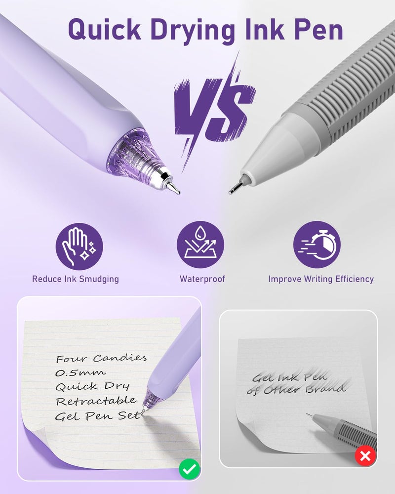 Four Candies Writing Ink Pens with Black & Purple Ink and 2Pack Highlighter Retractable 0.5mm Smooth Fine Point Pens Purple Pens for School Office Girly Stationery Aesthetic Desk Accessories Set of 14 - Image 4