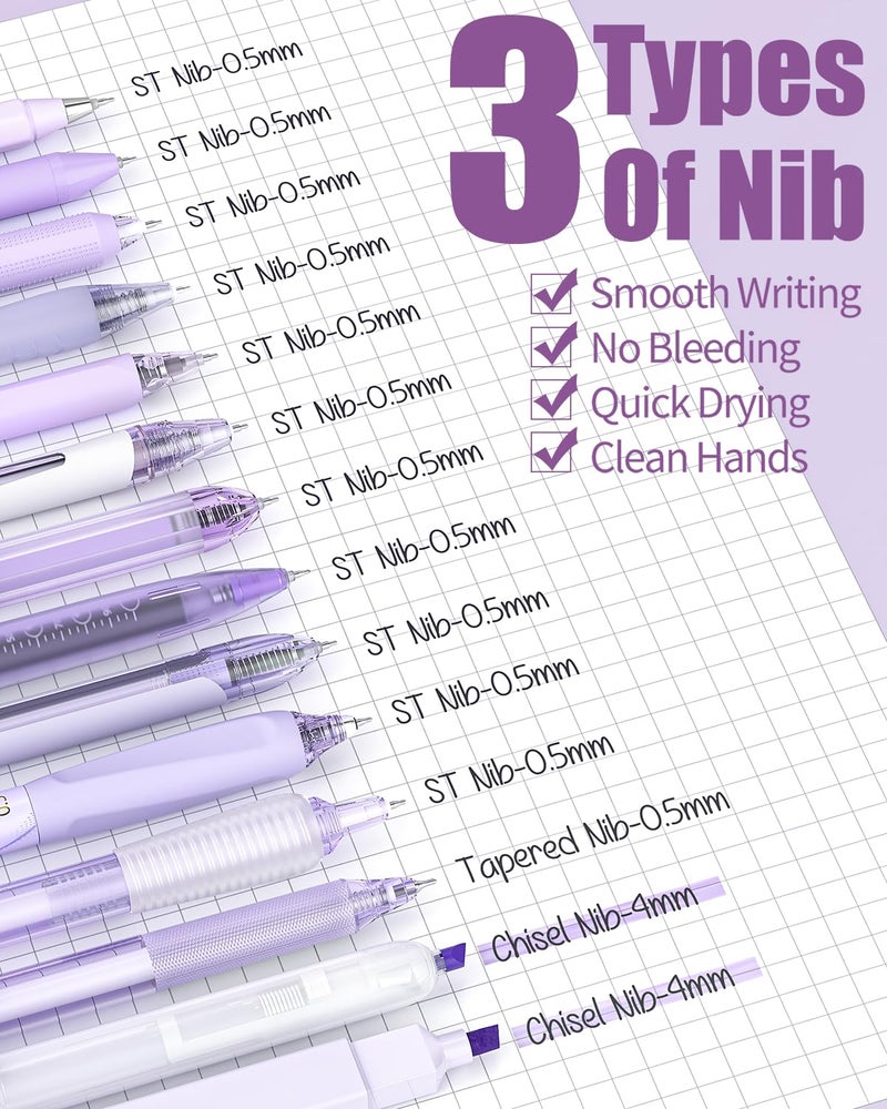 Four Candies Writing Ink Pens with Black & Purple Ink and 2Pack Highlighter Retractable 0.5mm Smooth Fine Point Pens Purple Pens for School Office Girly Stationery Aesthetic Desk Accessories Set of 14 - Image 3