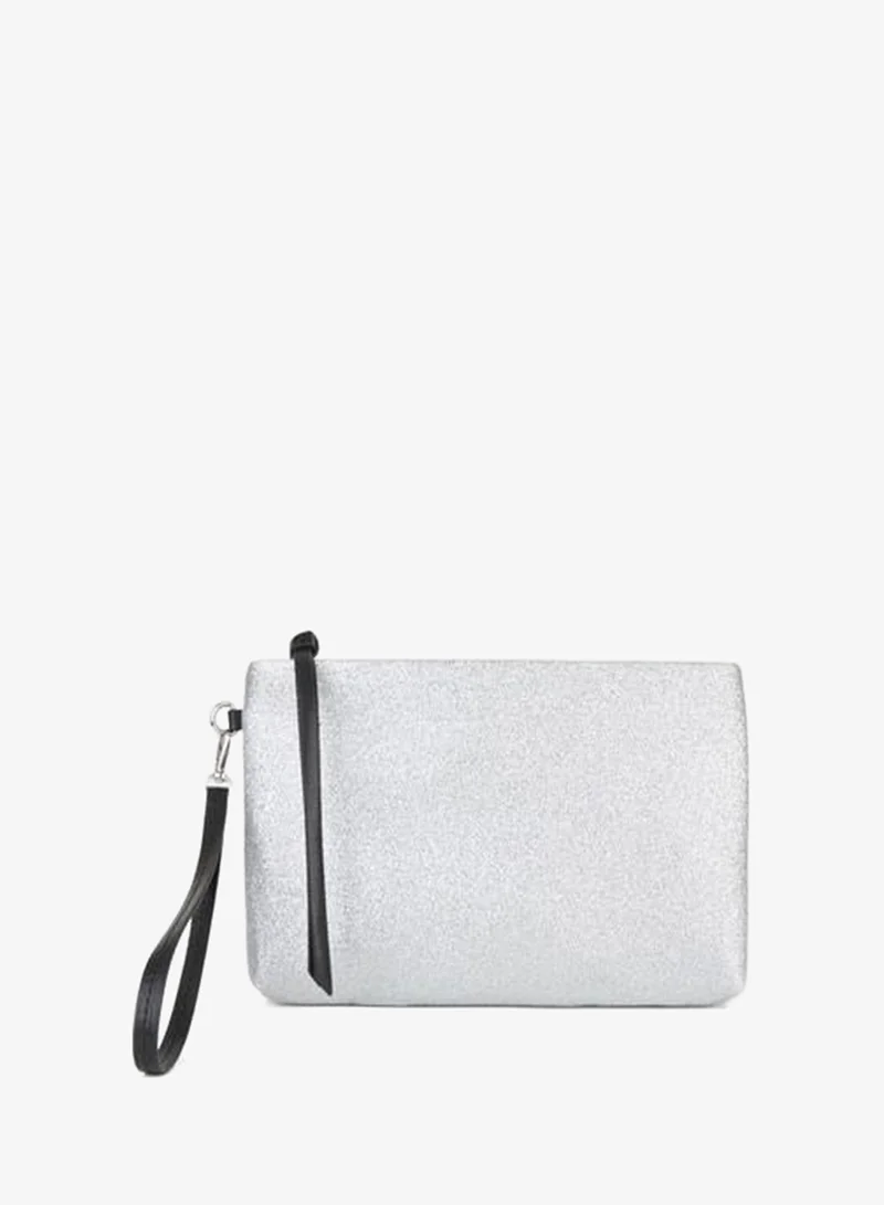 Women's Bellis Glitter Silver Lined Faux Leather Wrist Strap Portfolio Hand and Clutch Bag.