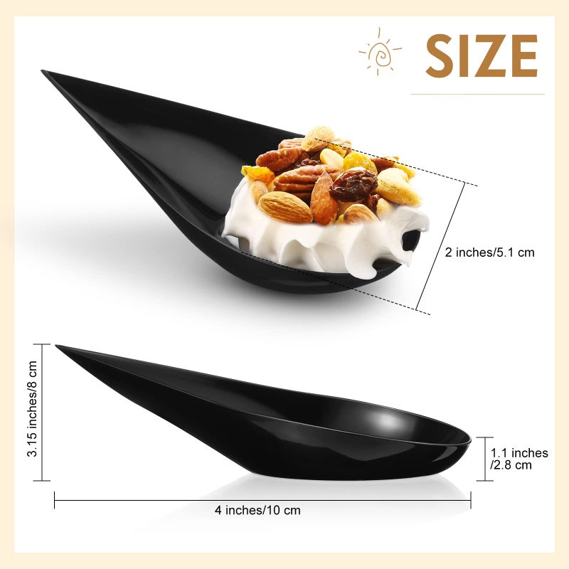 Foaincore 500 Pcs 4 Inch Appetizer Spoons Tear Drop Mini Appetizer Plates Plastic Catering Supplies Disposable Appetizer Tasting Spoons Asian Spoon for Desserts and Appetizers Sample Serving Party (Black)  - Image 3