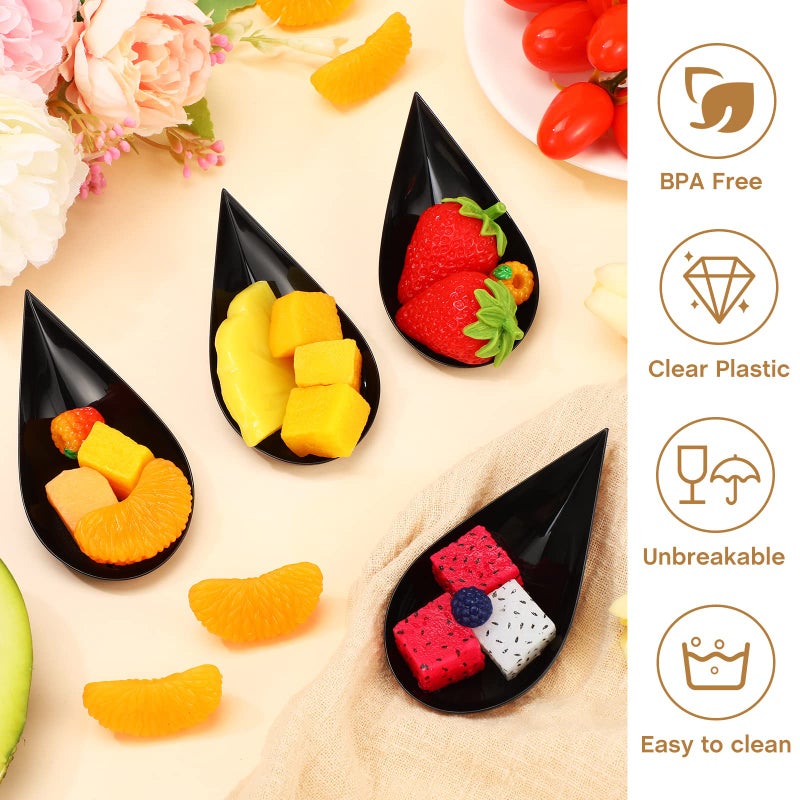 Foaincore 500 Pcs 4 Inch Appetizer Spoons Tear Drop Mini Appetizer Plates Plastic Catering Supplies Disposable Appetizer Tasting Spoons Asian Spoon for Desserts and Appetizers Sample Serving Party (Black)  - Image 2