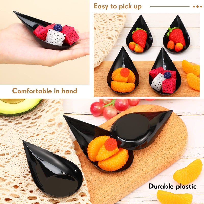 Foaincore 500 Pcs 4 Inch Appetizer Spoons Tear Drop Mini Appetizer Plates Plastic Catering Supplies Disposable Appetizer Tasting Spoons Asian Spoon for Desserts and Appetizers Sample Serving Party (Black)  - Image 4