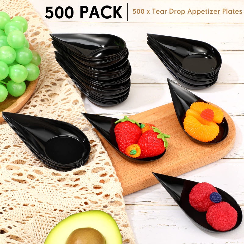 Foaincore 500 Pcs 4 Inch Appetizer Spoons Tear Drop Mini Appetizer Plates Plastic Catering Supplies Disposable Appetizer Tasting Spoons Asian Spoon for Desserts and Appetizers Sample Serving Party (Black)  - Image 5